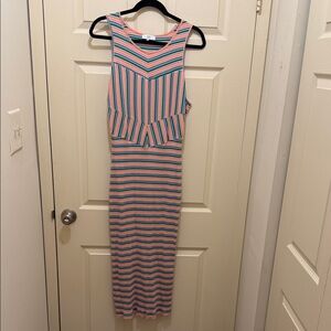NSR Peach and Teal Striped Sleeveless Maxi Dress